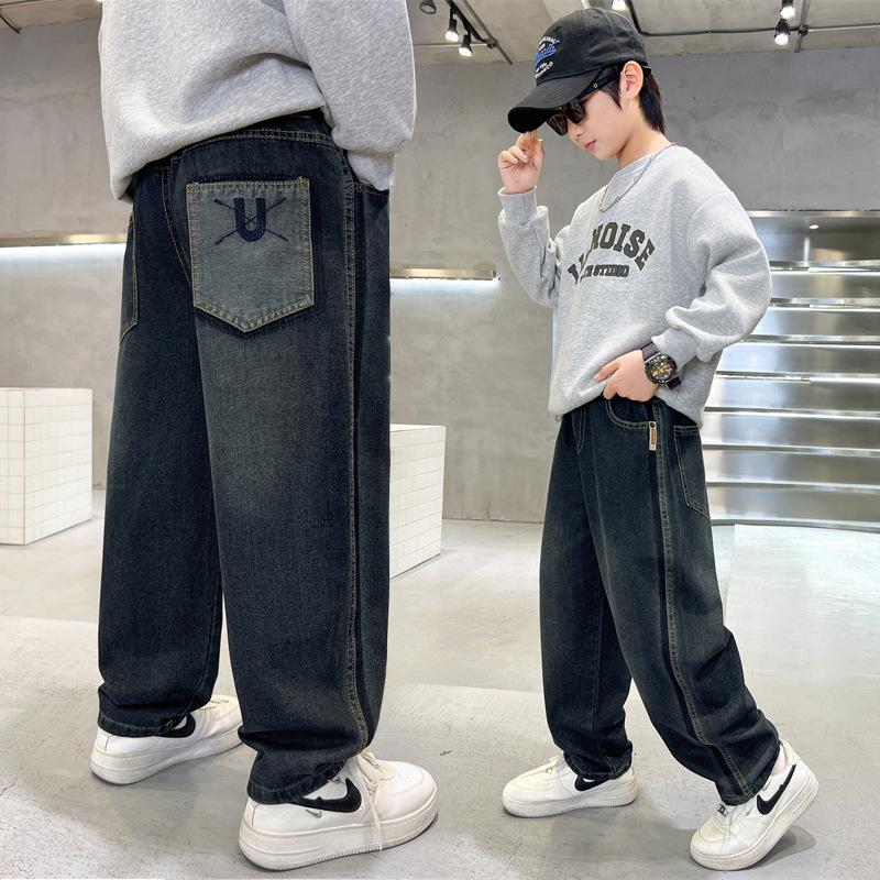 

Широкие повседневные джинсы для мальчиков - Мода Осень 2025 140cm серый/синий