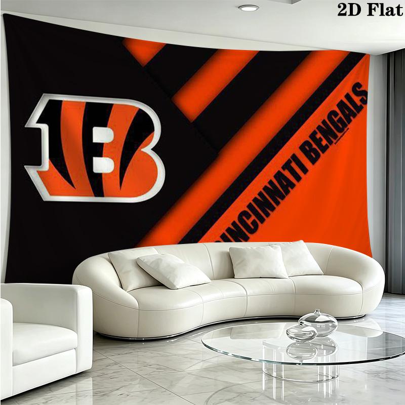 Cincinnati Bengals Logo Wall Tapestry Aesthetic Wall Hanging Printed Fabric Blanket Decorative Tapestries for Bedroom Living Room Home Decor