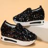 Women's fashion flat bottom inner height increase mesh yarn breathable casual single shoes support platform