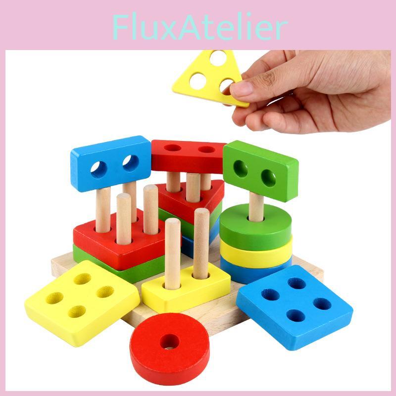Wooden Blocks Geometry Set For Kids With Paint And Learning Features Puzzle
