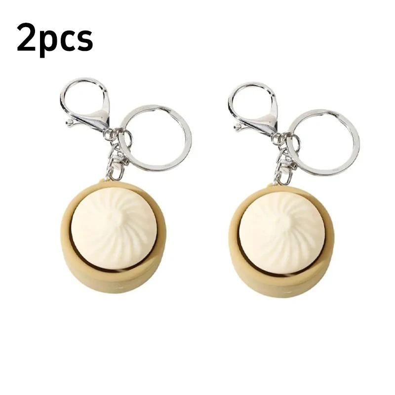 Office 1/2/4Pcs Desktop Decompress Steamed Bun Clicker Key Chain Small Steamed Bun Decompress Key Chain Gifts For Kids Adults Children's Birthday Gift