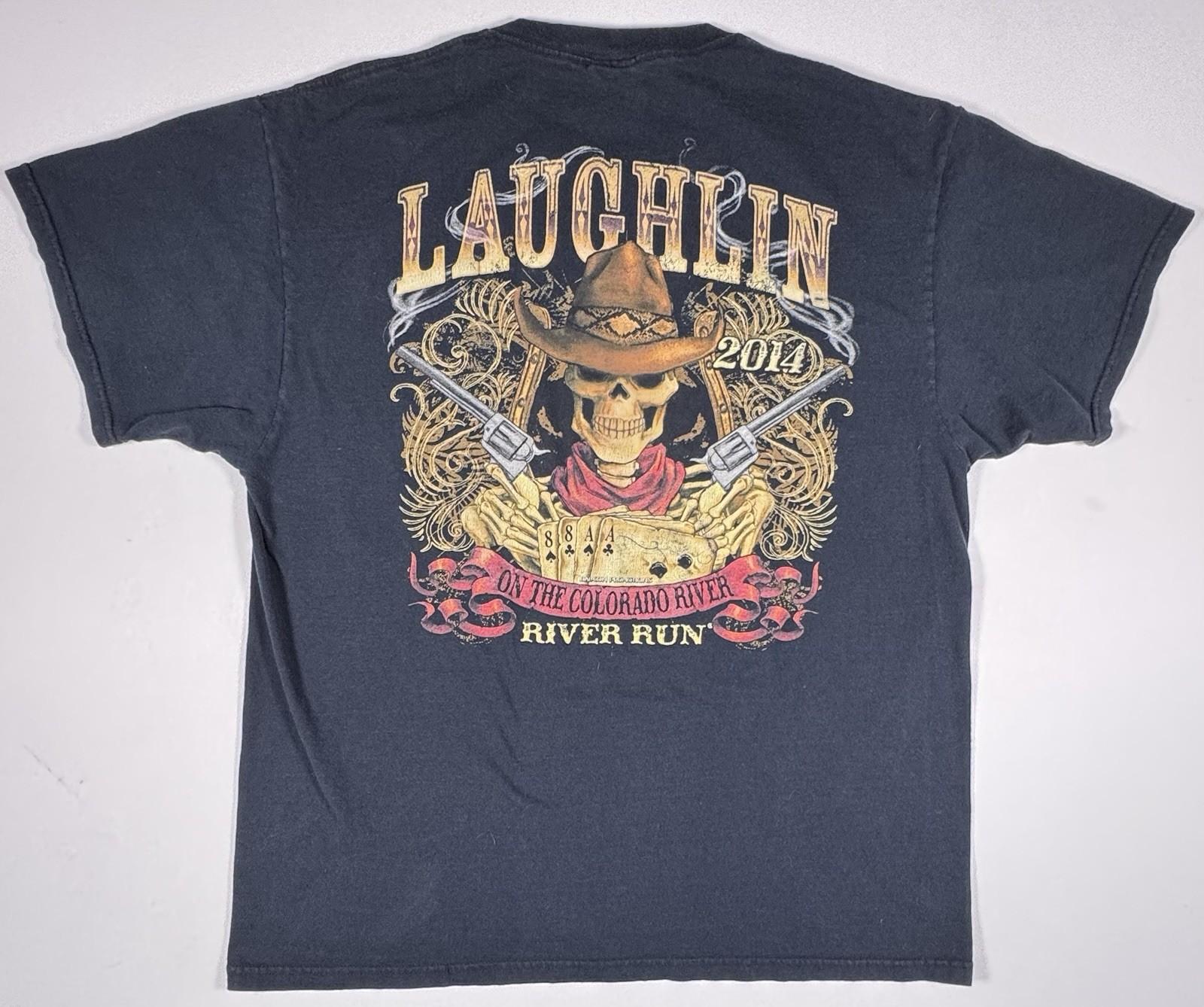 Laughlin River Run Men’s XL Black Biker Skull Graphic Tee Unisex T-Shirt S
