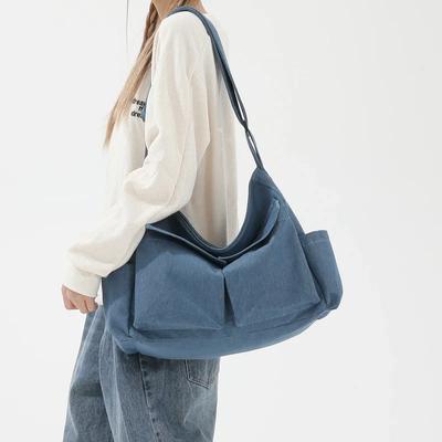 Denim Schultertaschen mit Reißverschluss und großem Fassungsvermögen, Pendeln, Doppeltaschen, Umhängetaschen für Damen