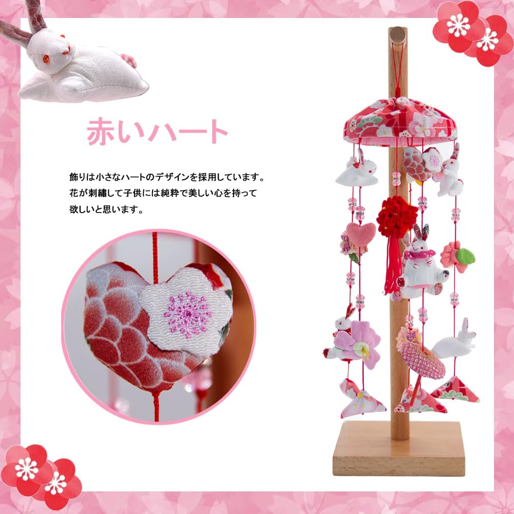 OKBABY Hanging Hina Hina Hanging Decoration Hanging Decoration with Natural Wooden Stand Height 44cm Cute Hina Hina Hanging Usafuku Peach Festival