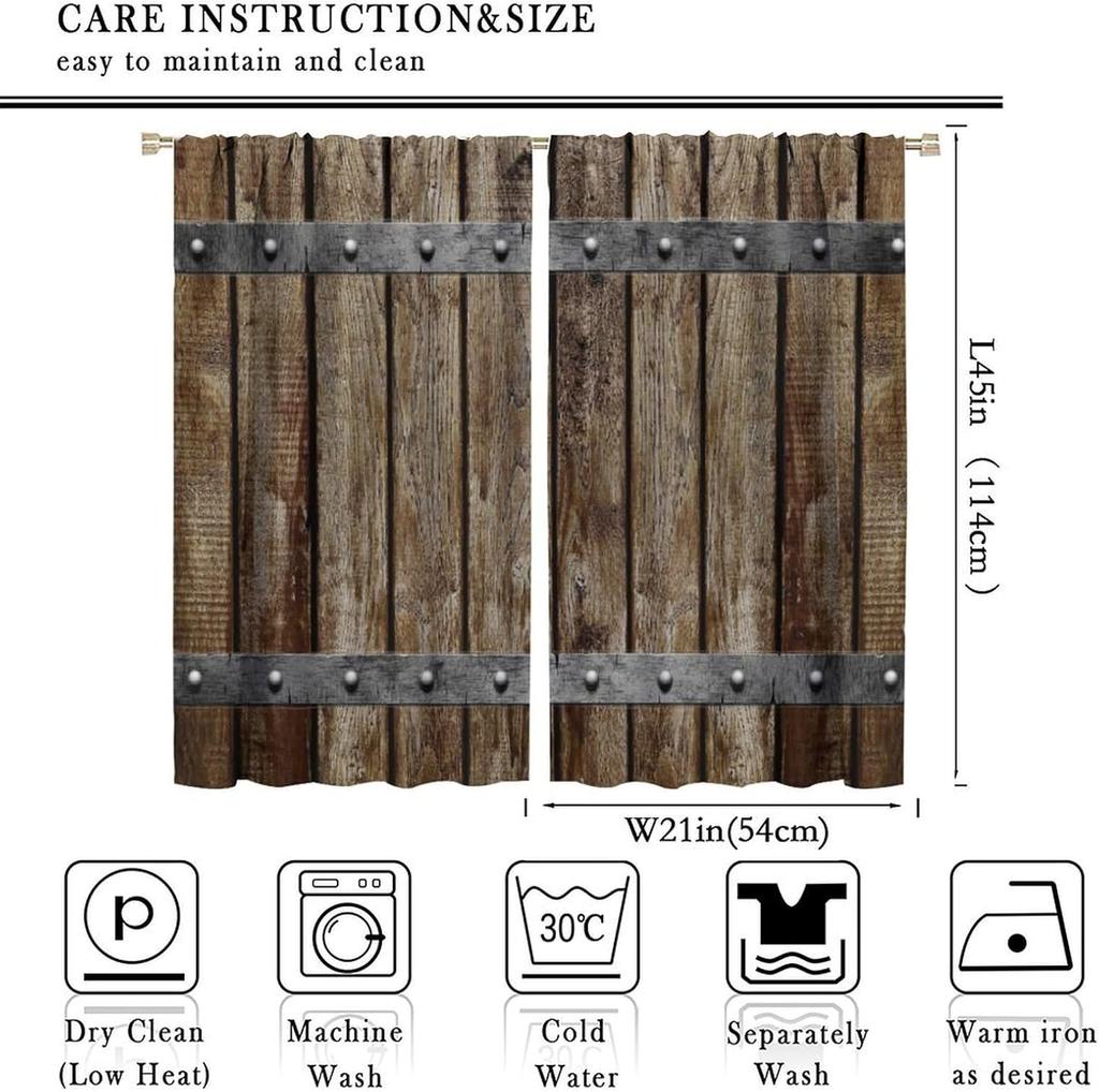 Brown Wooden Curtains   Rustic Old Plank Western Vintage Farmhouse Barn Door Prints Blackout Rod Pocket Window Treatments Drapes