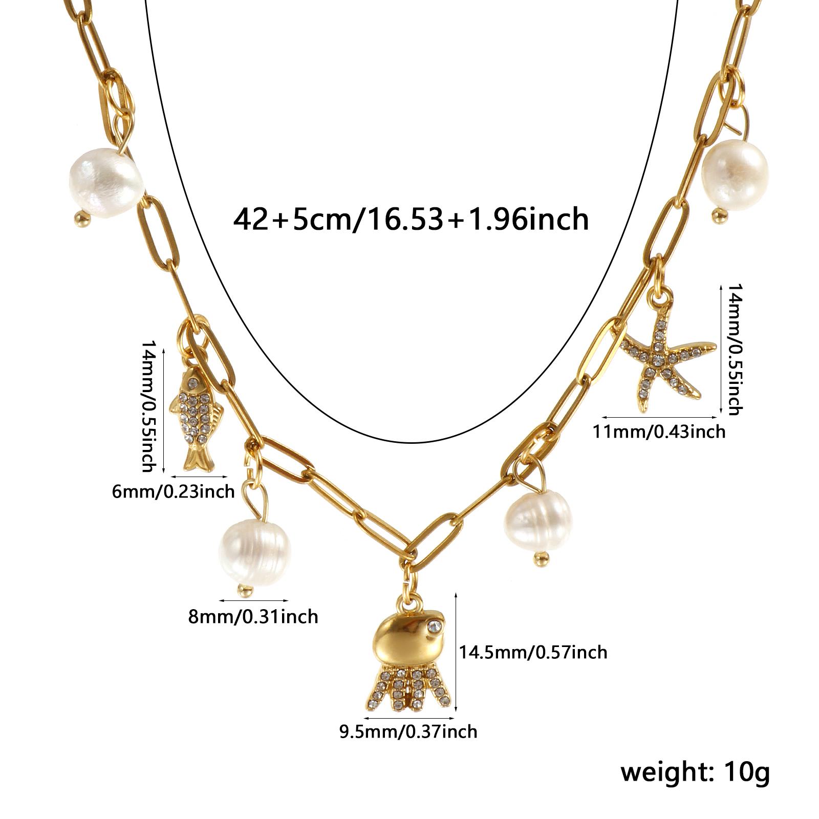 

Paperclip Link Chain Star Fish Pendant Charm Necklace 304 Stainless Steel 42cm(16.5 ) + 5cm(2 ), For Women Jewelry Stylish Gift