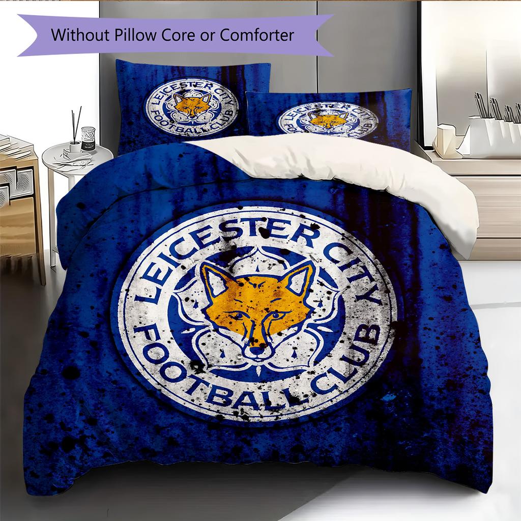 Leicester City FC Pattern Bedding Quilt Set Home Decoration Gift (1 * Duvet Cover + 2 * Pillowcase Without Core)