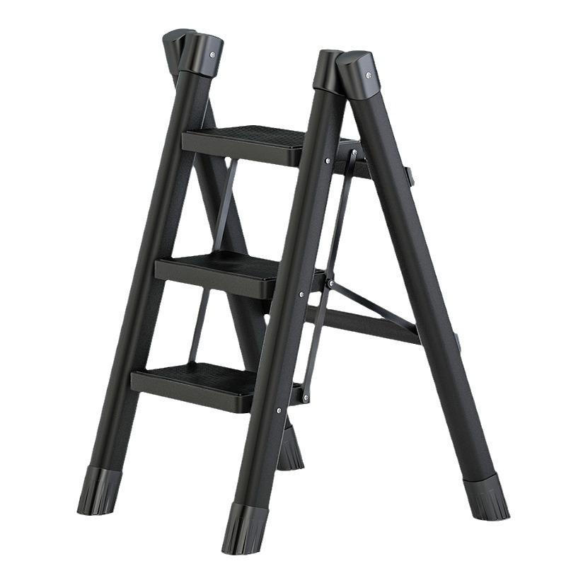 Telescopic Carbon Steel 3-Step Folding Ladder Stool with Storage