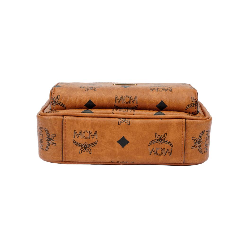 MCM Borsa a tracolla a tracolla Cognac Visetos Monogram per fotocamera con doppio scomparto con zip per uso quotidiano e casual