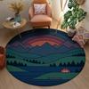 Bohemian Round Area Rug for Living Room Decor Modern Nature Landscape Boho Mountain Sunset Geometric Floor Mat Cushion Rug
