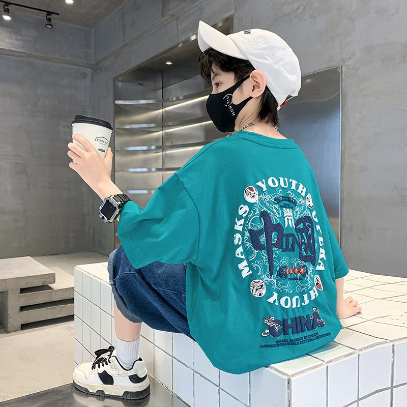 

Детская одежда, Футболки с короткими рукавами для мальчиков, Летняя одежда, Дети для мальчиков, Летние топы для средних и больших детей, Модные футболки 170cm зелёный