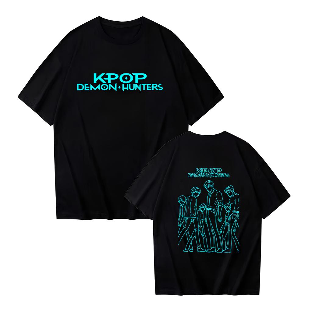 Women's Casual Cotton Luminous Print T-shirt Round Neck Pullover Short Sleeve Top