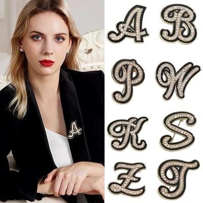 Crystal Rhinestone A-Z 26 Letters Brooch Women English Alphabet Brooch Pin Corsage Unisex Collar Jewelry Clothes Bag Decor Gifts