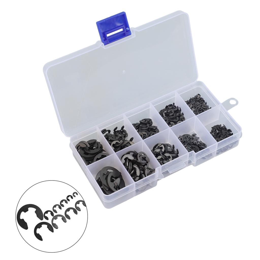 E Type Retaining-ring 580 Piece Set of Black Carbon Steel Shaft E Clips Snap Circlip Washers in 10 Sizes 15 10mm