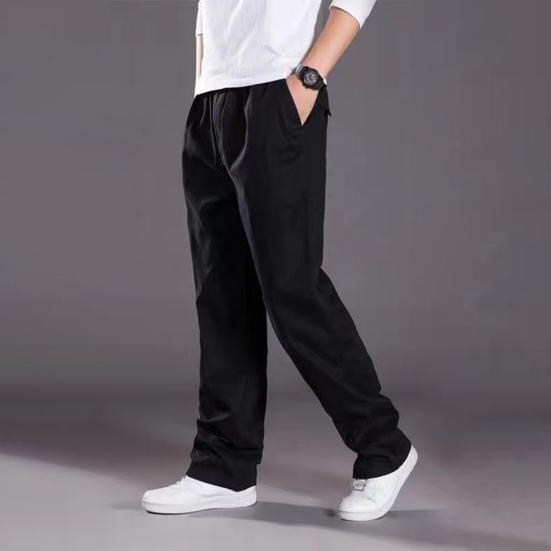 Men Work Pants with Pockets Wide Leg Loose Cargo Pants Solid Color Cotton Thin
