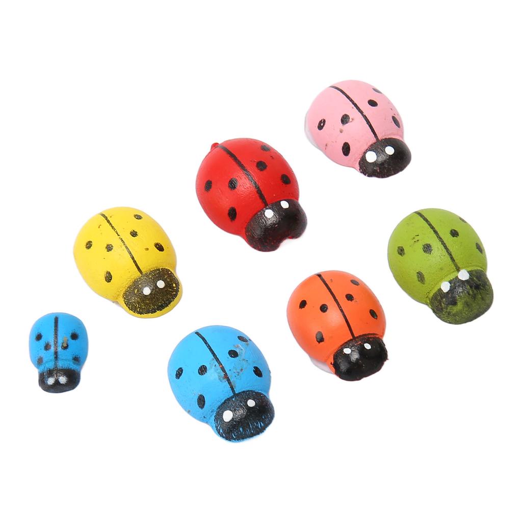 100pcs Wooden Ladybug Stickers Colorful Cute Self Adhesive Ladybug Stickers for DIY Crafts Scrapbook Party Decorations