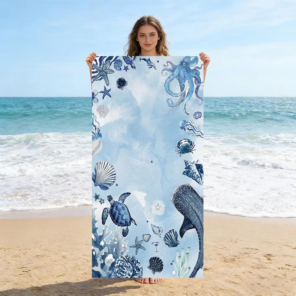 1pc Sand-Free Quick-Dry Marine Life Beach Towel, Ideal for Beach, Pool, Yoga, Gym and Daily Home Use. Stylish Pattern, Great Gif