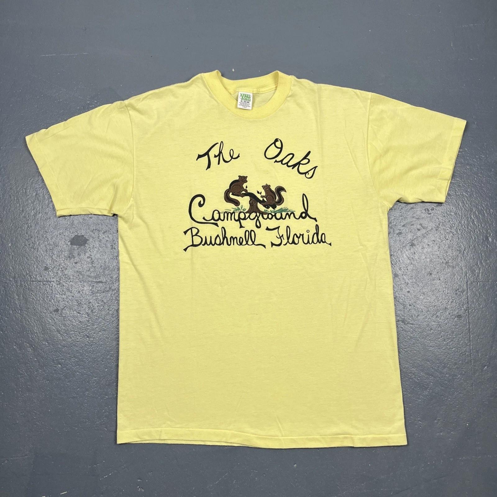 Vintage 1980s The Oaks Campground Florida Tshirt Yellow XL Squirrels 80s VTG S