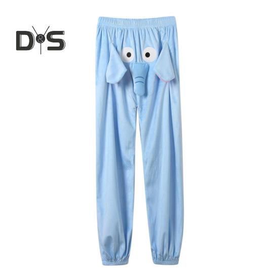 Calças de pijama com estampa de elefante de desenho animado, pernas largas, design feminino, masculino, calças de salão, cós elástico, cintura média, calças de pijama