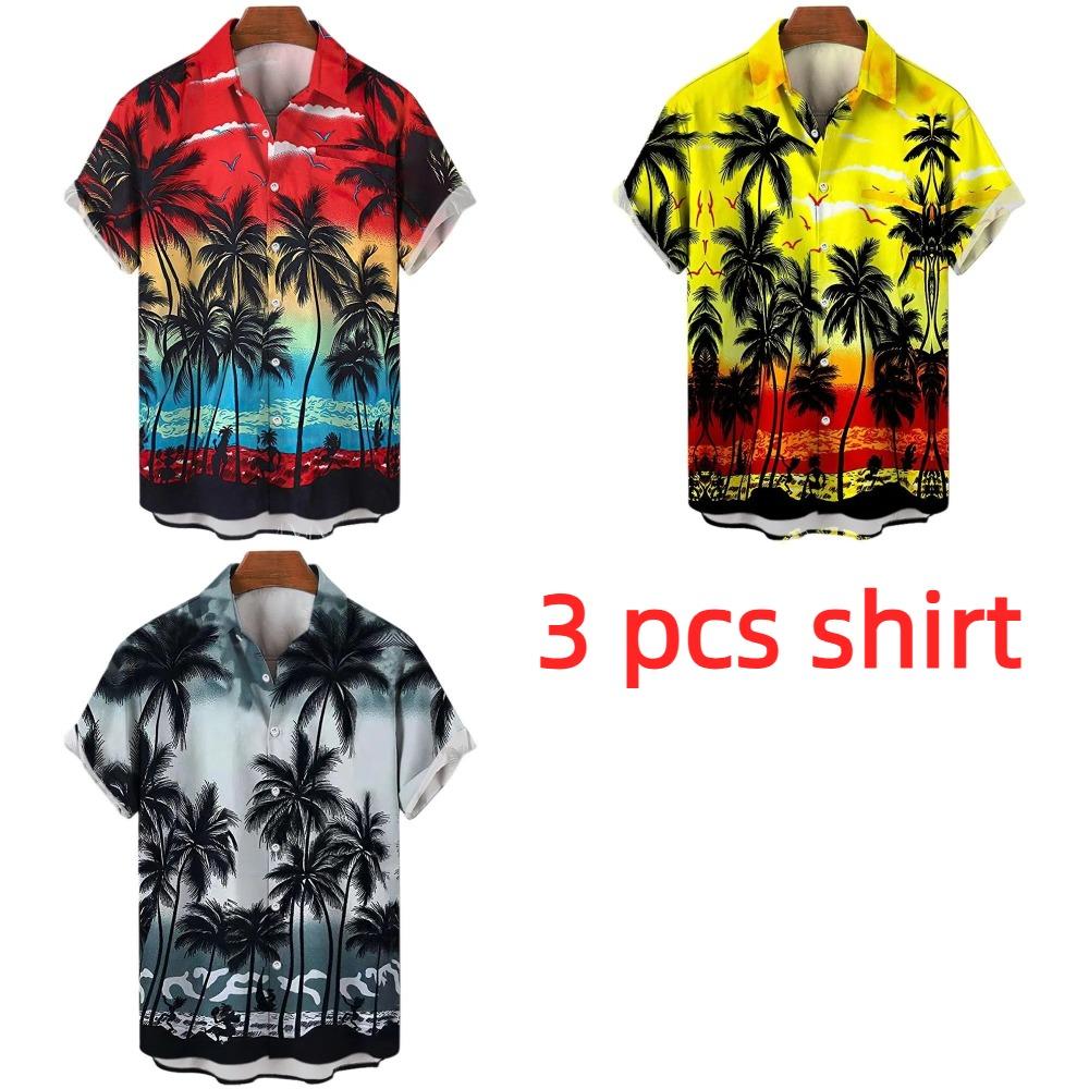 Multicolored Coconut Tree Printing Shirt Summer Hawaiian Beach Vacation Clothing Men's Fashion Street Style Shirt Daily Men's and Women's Shirt