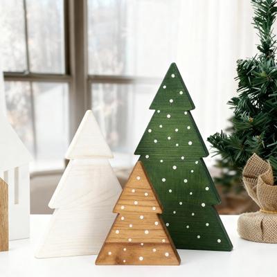 3 Pcs Christmas Table Decor Rustic Freestanding Tree Wooden Signs Xmas Tree Wood Block Sign