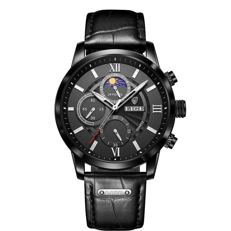 LIGE Men's Quartz Watch Multi-Function Chronograph Waterproof Sport Wristwatch
