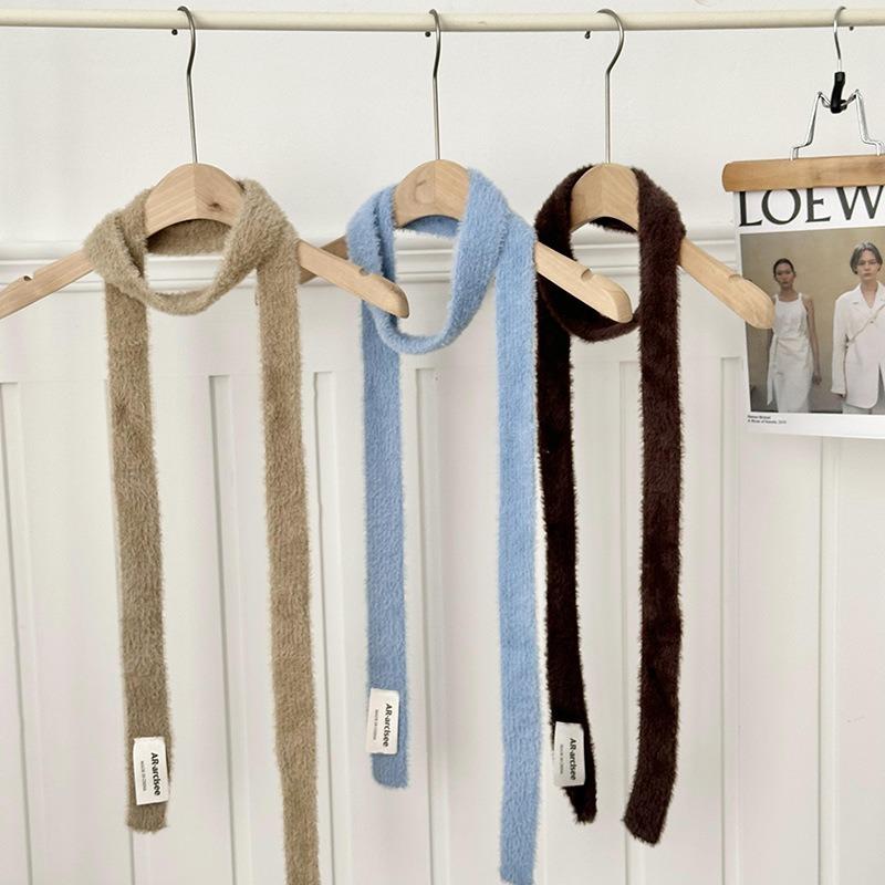 Scarf women's winter advanced sense niche design fluffy narrow strip solid color decoration warm autumn and winter scarf scarf scarf