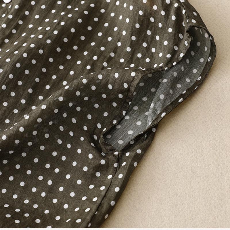 Καλοκαιρινό Λεπτό Βαμβακερό Λινό Μπλούζα Γυναικείο Καλλιτεχνικό Casual Loose Πουά Αμάνικο Πουκάμισο Μαύρο Πράσινο