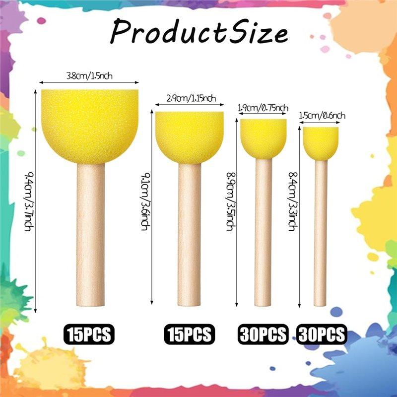 Kids Arts For Acrylic For Painting, 90Pcs Round Sponge Brush Set-4 Sizes Foam Paint Brushes Stencil For Painting