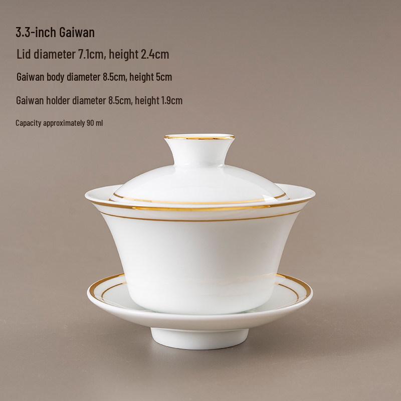 Chinese Style Ceramic Tea Set: White Porcelain Cup with Blue and White Ruyi Covered Bowl for Living Room