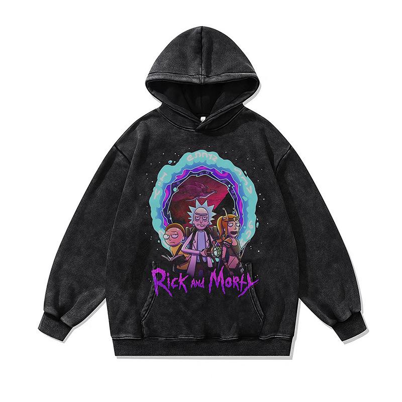 Cartoon Digital Direct Injection Printing Hooded Sweater Oversize Retro Washed Old Hoodie For Men And Women