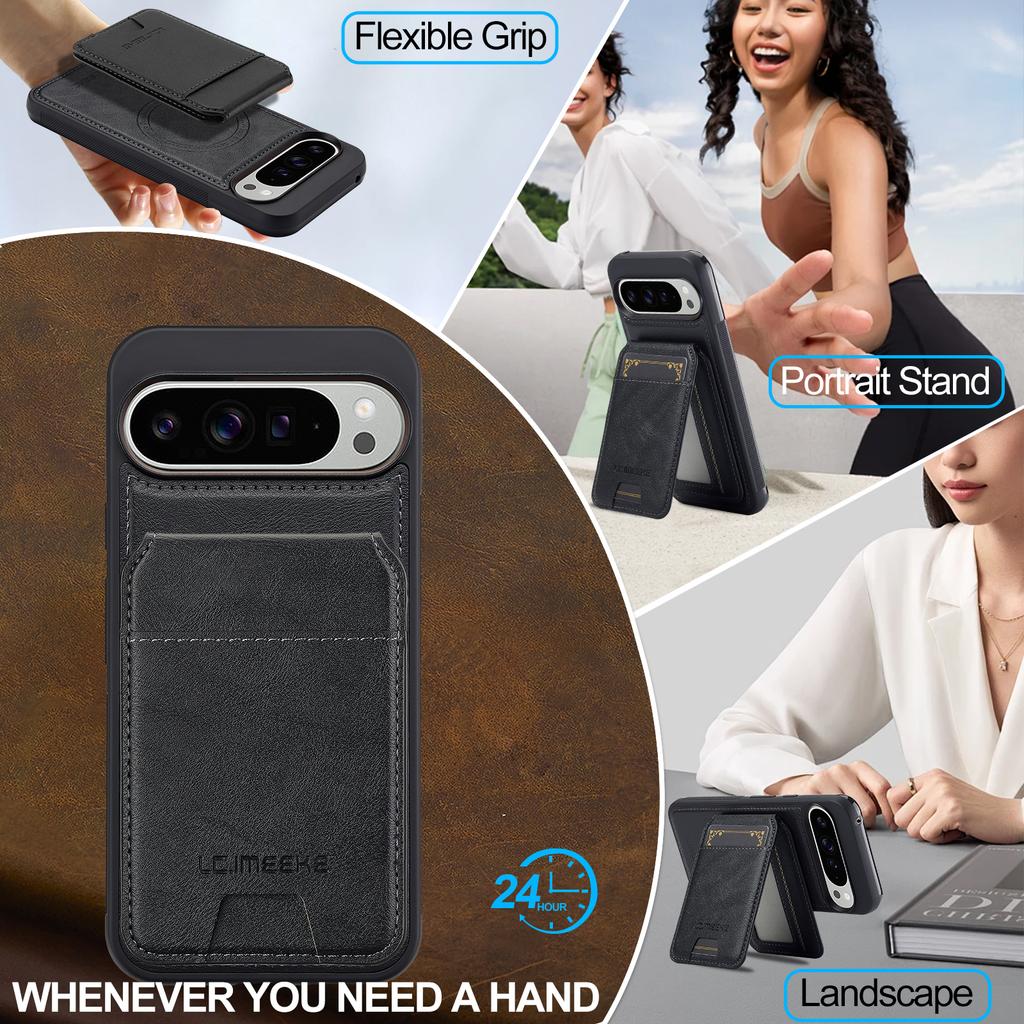 LC.IMEEKE L3 For Google Pixel 10 Pro XL Magnetic Case Detachable Card Holder Leather TPU Mobile Cover