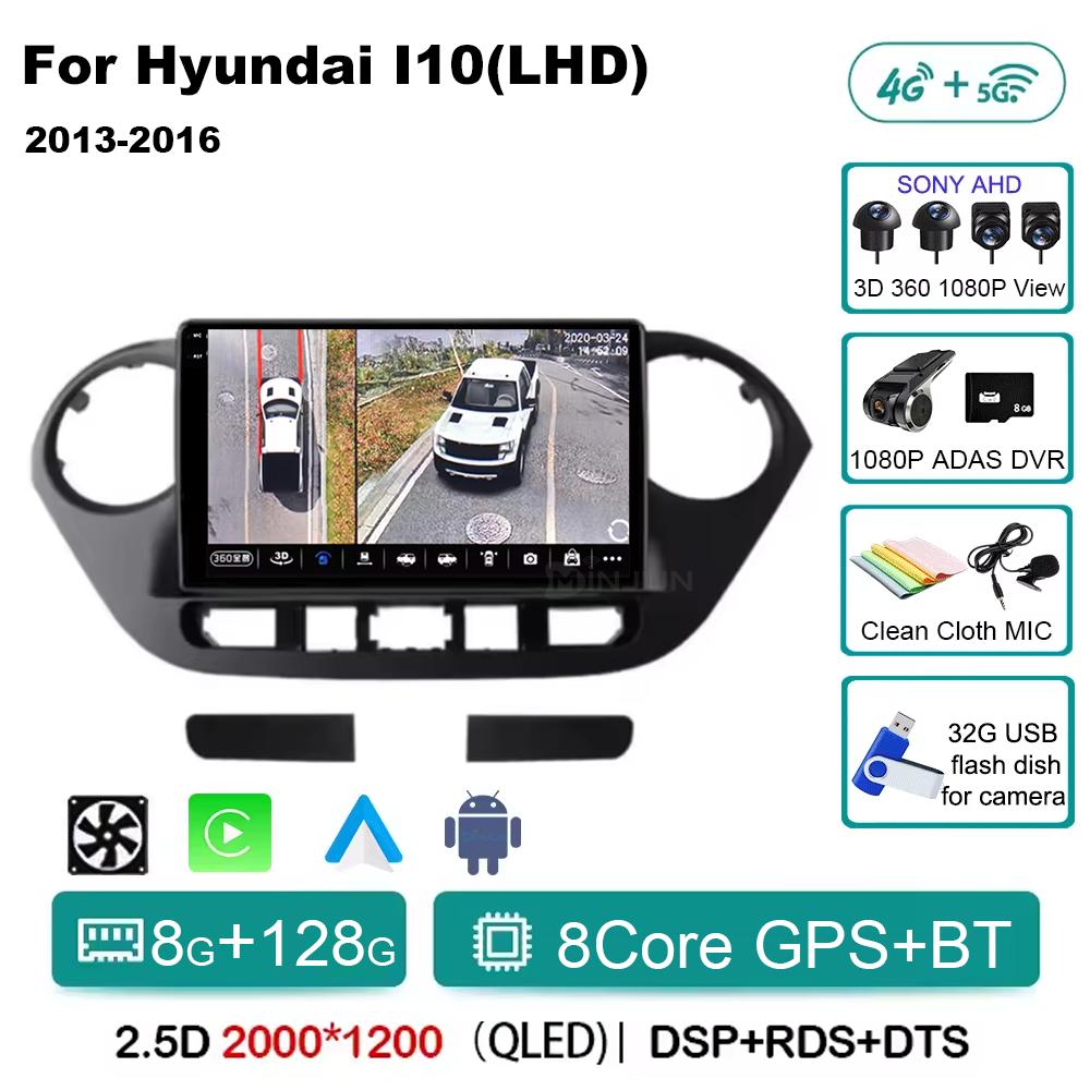 Android 14 For Hyundai I10 2 2013 -2018 LHD 2K QLED Stereo Car Radio Multimedia Video Player GPS CarPlay Auto 4G+WIFI Navigation