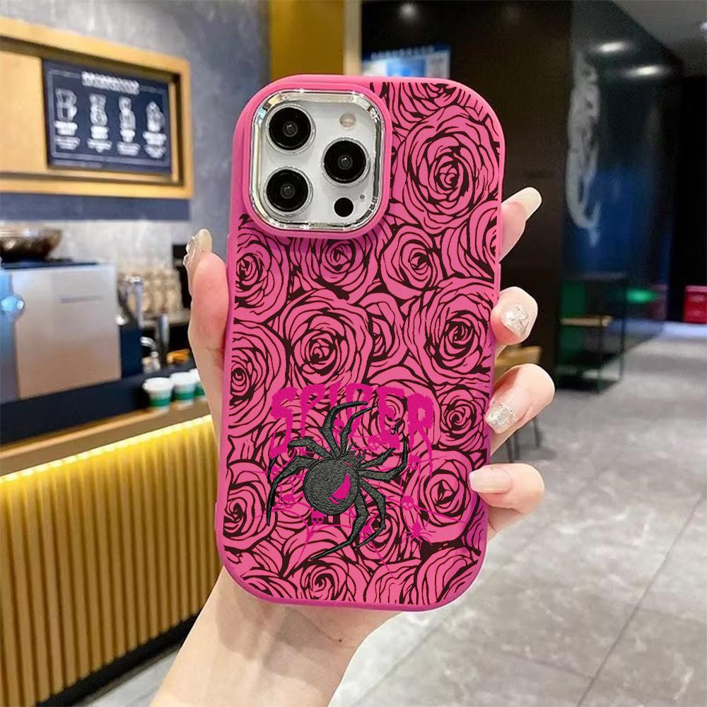 Phone Case: 2D flat design suitable for iPhone 18 17 16 15 14 13 Pro protective case, couple style, Black Widow spider, Christmas and Halloween gift
