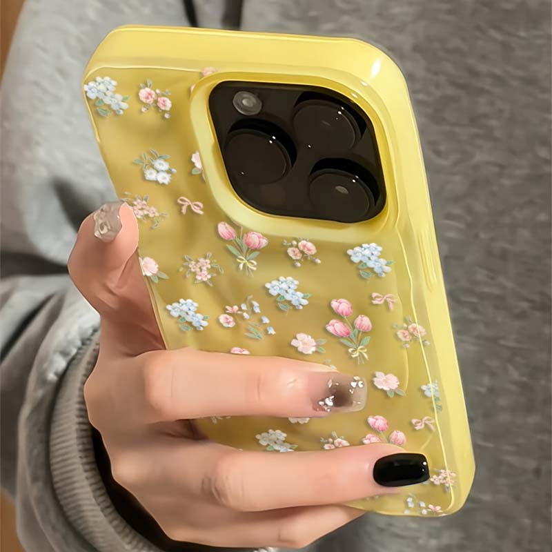 Small Flowers Phone Case for iPhone 16 15 14 11 12 13 17 Air Pro Max 14 Plus Cute Creative Folds Texture TPU Cover iPhone 15