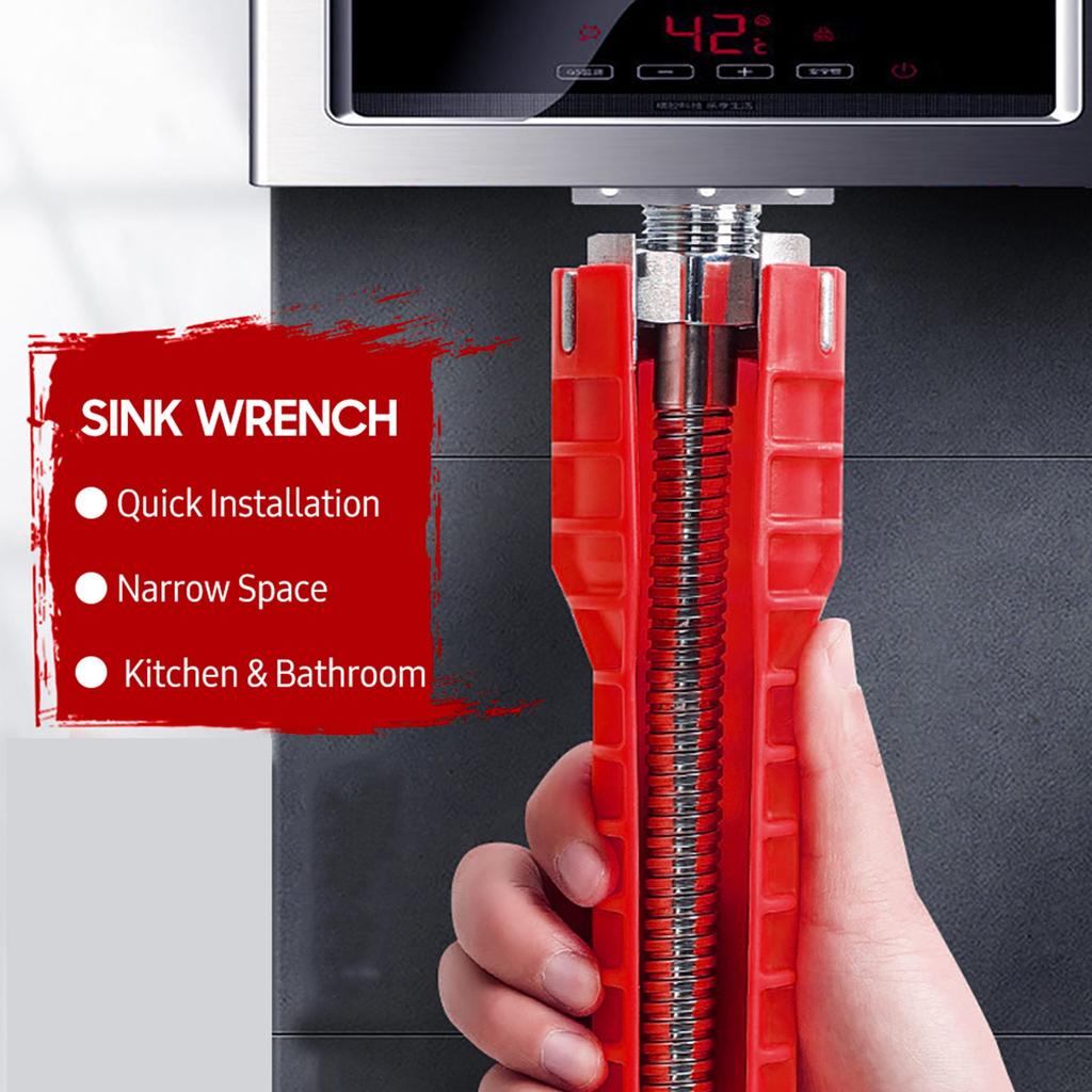 Faucet and Sink Wrench 8 in 1 Multifunctional Wrench Tool with Nut Remover & Bolt Extractor Double head Plumbing Wrench