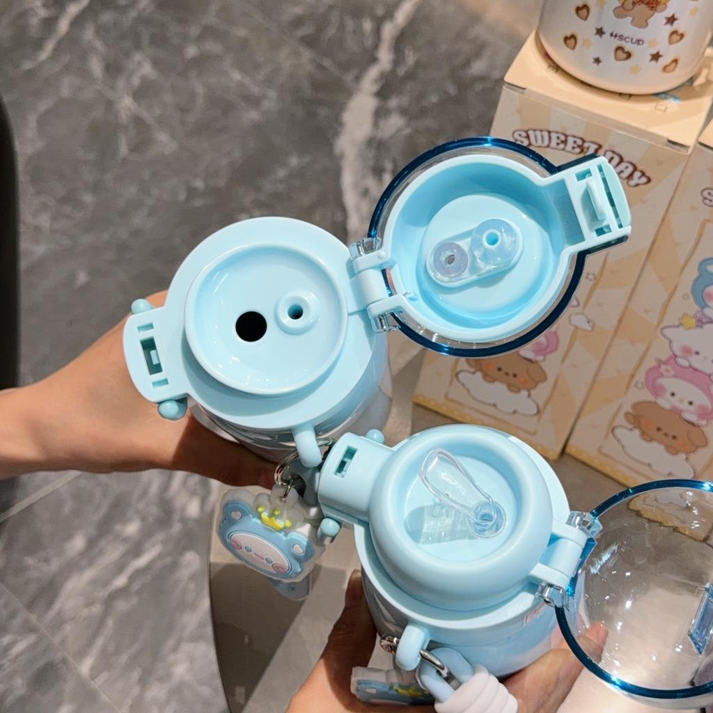 Thermos Cup Cute Straw Cup Student Cartoon Bouncing Portable Water Cup Stainless Steel Children's Cup