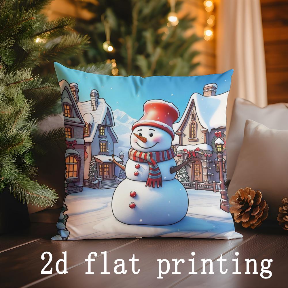 Home Decor Christmas-themed Funny Animal  & Snowman Pillows Pattern Cushion Cover Suitable for Sofa Bedroom Car Pillow Cover 40x40cm