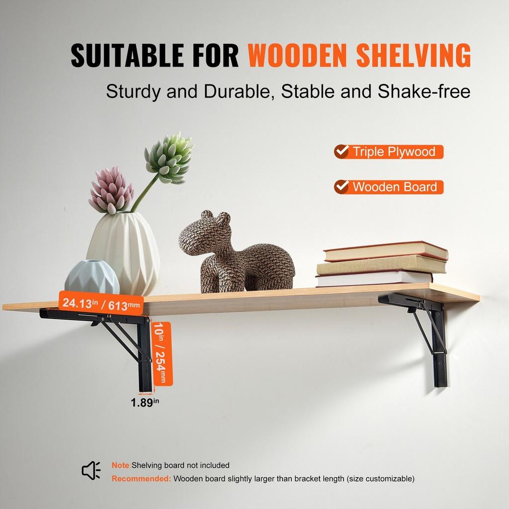 Shelf Bracket Foldable, 24” L 2 Pcs , Heavy Duty Floating Shelf Brackets, Brackets for Shelves, 5mm Thick Matte Black L Shelf Bracket,Steel Shelving