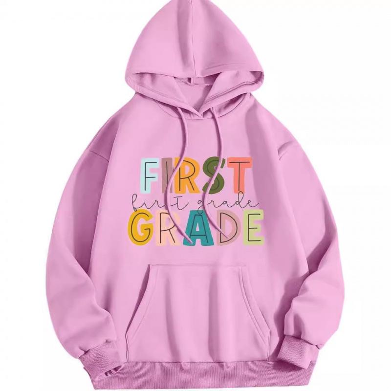 European Back-to-School Oversized Pink Printed Hoodie for Teen Girls - Y2K Academy Style