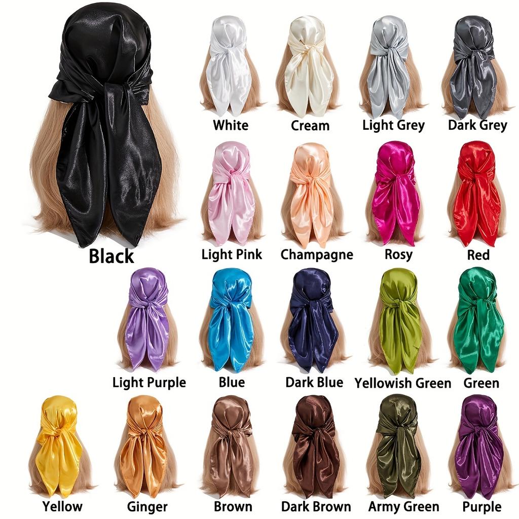 Solid Color Large Bandana Classic Satin Square Scarf Women Imitation Silk Neckerchief Windproof Shawl Head Wrap Hair Accessories