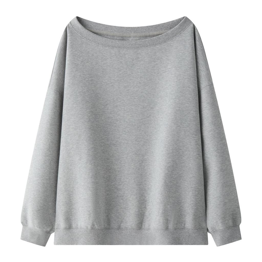 Louvre Spring Korean Athflow One-Shoulder Relaxed Sweatshirt for Women
