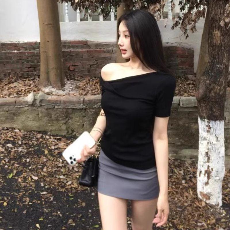 Women's Summer Modal One-Shoulder Slim Fit Korean Style T-Shirt
