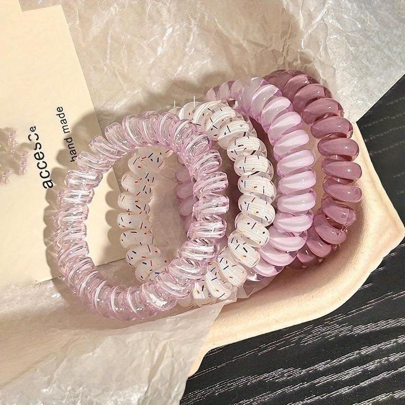 Telephone Cord Scrunchies Spiral Hair Ties Gradient Color Checkered Print Phone Cord Elastic Hair Band Hair Accessories