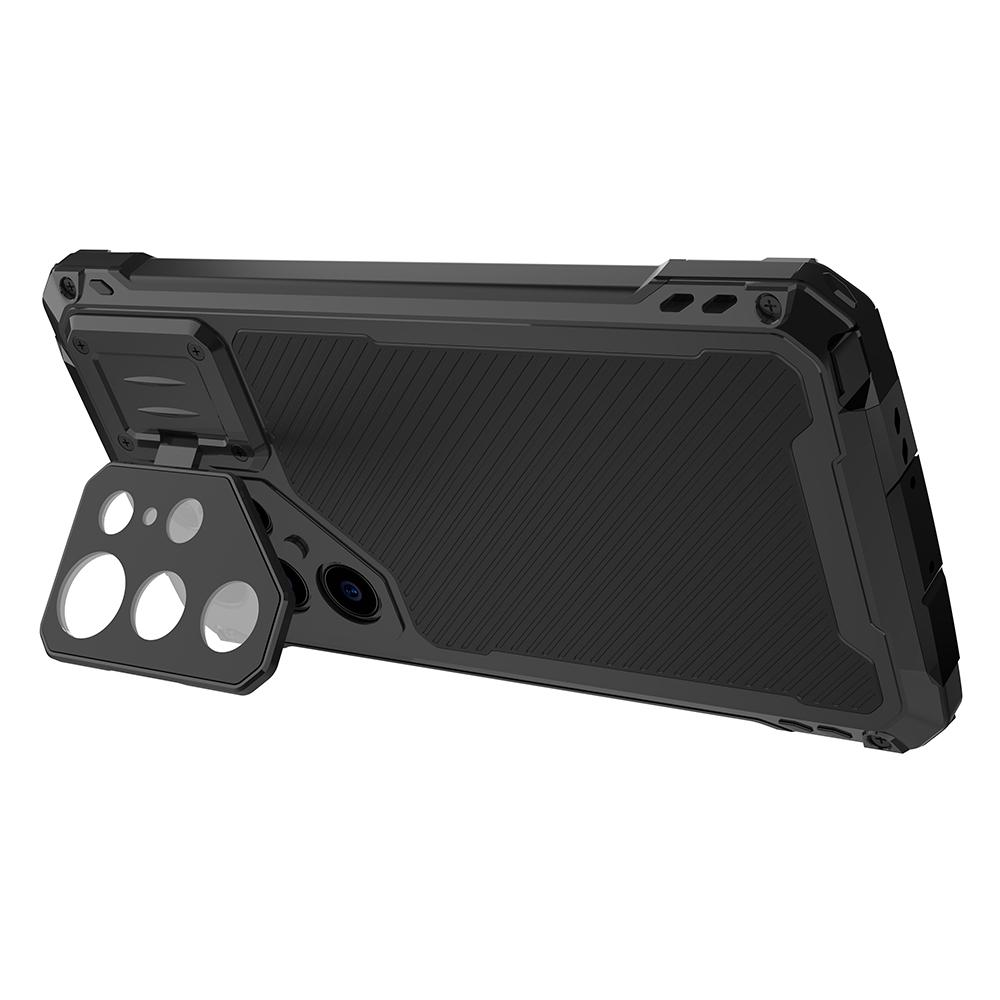 For Samsung Galaxy S24 Ultra Case Aluminum Alloy+Silicone Lens Kickstand Phone Cover with PET Film