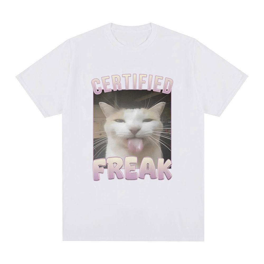 Certified Freak Funny Cat Meme T Shirt Men's Fashion Vintage Short Sleeve T-shirts Casual Cotton Oversized T Shirts Streetwear