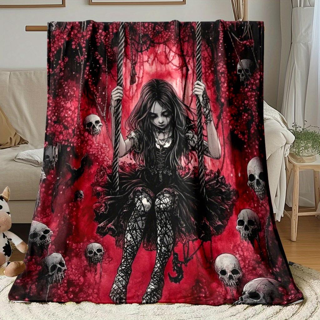 1 Stück Gotische Figur auf Schaukel Druck Tragbare Decke, Leichte Überwurfdecke für Sofa, Reisen, Camping, Wohnzimmer, Büro, Stuhl, Bett, Weich Warm