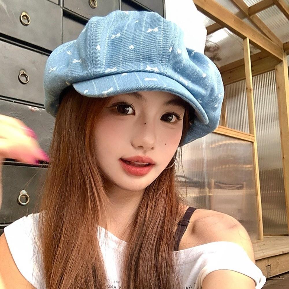 Japanese Octagonal Cap Cloud Newsboy Cap Fashion Retro Bow Beret  Streetwear