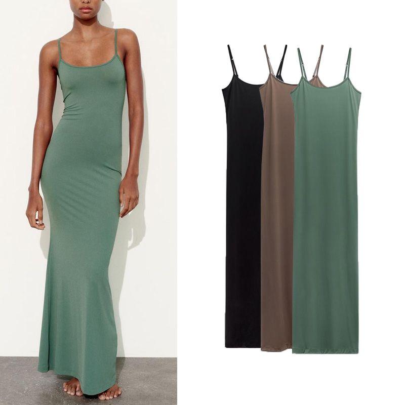 Spring New Sexy Slim Fit Thin Sling Base Skirt Backless Sheath Nylon Length Dress 3641329