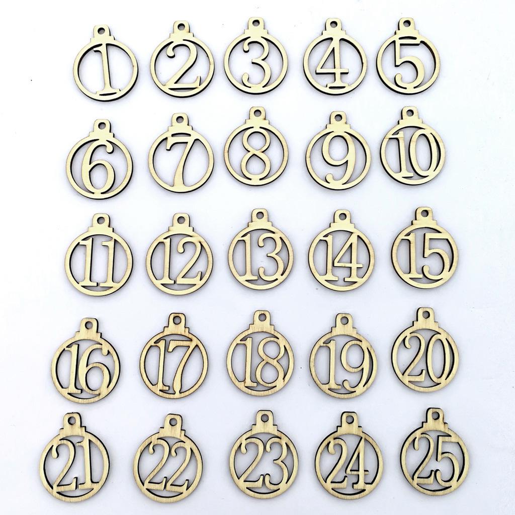 Wooden Advent Calendar Number Tags: 1-25 Countdown Markers for Christmas Gifts, Set of 25 Pieces